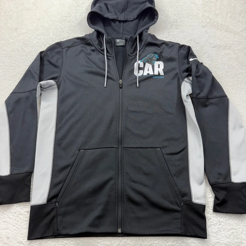 Nike NFL Carolina Panthers Therma Fleece Full Zip Hoodie Mens Medium‎ Black Blue